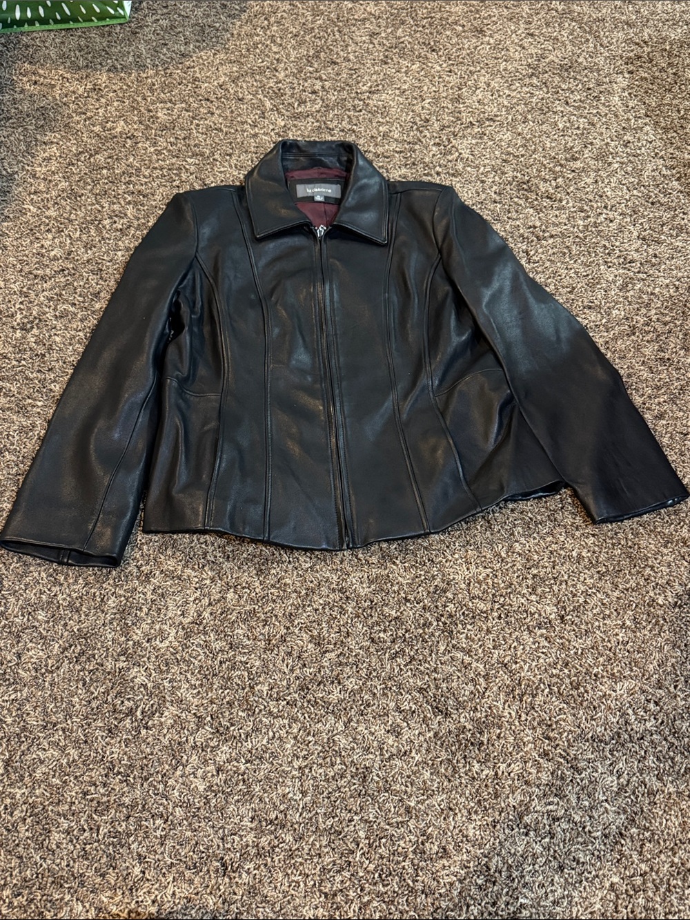 Liz Claiborne Black Leather Zip Jacket with Panel Seams